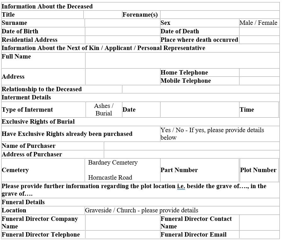 Internment application form